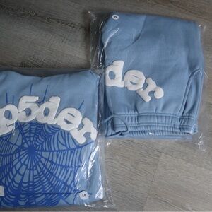 Sky Blue Sp5der Hoodie and Sweatpants Set